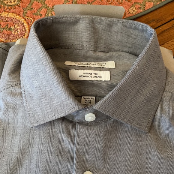 Michael Strahan Wrinkle Free Stretch Regular Fit 15-1/2 32/33 Gray Herringbone - Picture 8 of 9